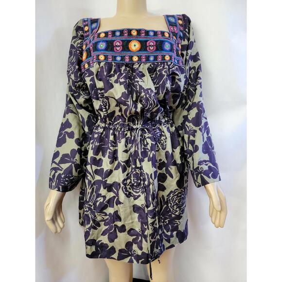 Johnny Was Dresses & Skirts - Johnny Was Square Neck Embroidered Floral Print Silk Dress Purple Sz M ?#C6